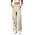 thumbnail image 4 of Oksale Khaki Pants for Women High Waisted Chino Pants with Pockets Trendy Vintage Loose Straight Leg Dress Pants Lightweight Trendy Trousers Gray 2XL, 4 of 8