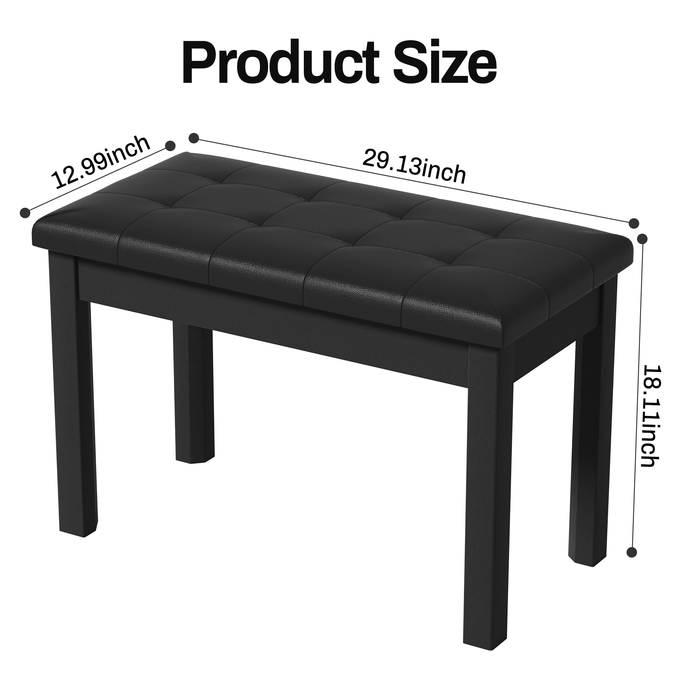 AODSK Duet Piano Bench with Storage, Padded Cushion for Piano Keyboard Seat, Soild Wood Leg Bench Stool Chair -Black