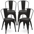 thumbnail image 1 of Costway Stackable Metal Dining Chairs Set of 4 w/ Backrest & PU Leather Padded Seat Black, 1 of 10