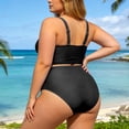 thumbnail image 4 of Women Plus Size Two Piece Set Swimwear Sleeveless Bikini Set Solid Color Camis Top Comfortable Fit Beachwear Black,Xl, 4 of 5