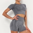 thumbnail image 2 of SWSMCLT Women's 2 Piece Outfit Workout Set Tracksuit Lounge Sets Yoga Exercise Gym Wear Seamless Summer Quick-Dry Crew Neck High Waist Short Sleeve Crop Top Biker Shorts Set Dark Grey Small, 2 of 5