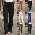 thumbnail image 4 of Women's Straight Leg Pants Elastic Drawstring Casual Trousers with Pockets Summer Beach Lounge Pants 2025, 4 of 5