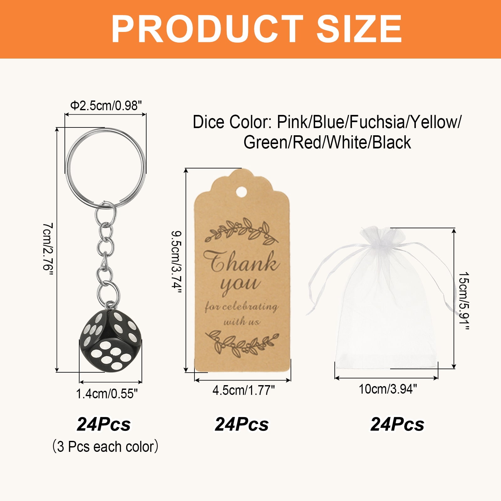 Uxcell Dice Key Chains Bulk with Jute Twine Gift Tag/Mesh Bag, Creative Keyring Charm Pendant for Bag Wallet Purse Car Cellphone Accessories, 8 Colors