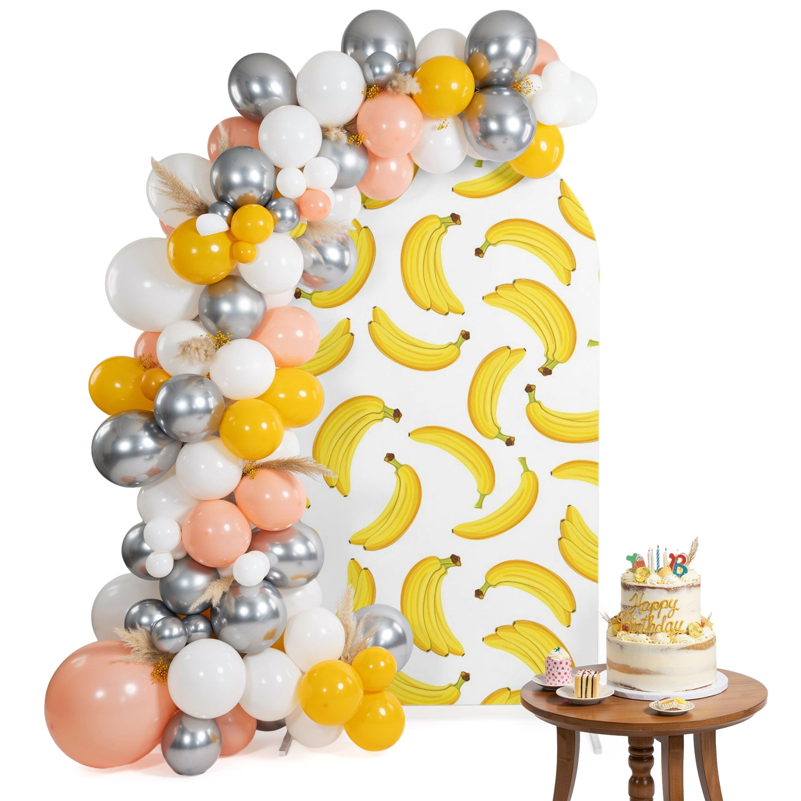 Yellow Banana Arch Backdrop Cover 6.6 Ft Sweet Food Fruit Bananas Watercolor Spandex Fitted Stretchy Arch Cover, Round Top Chiara Backdrop Cover for Wedding Birthday Baby Shower