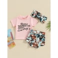 thumbnail image 2 of Bagilaanoe 3Pcs Newborn Baby Girl Short Pants Set Short Sleeve Letter T-Shirts Tops + Shorts + Headband 3M 6M 12M 18M Infant Casual Summer Outfits, 2 of 8