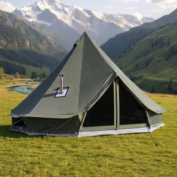 VEVOR Canvas Bell Tent, 4 Seasons 13.12 ft Yurt Tent for Camping with Stove Jack, Canvas Breathable Holds up to 4 People with Zipped Detachable Floor,for Family Camping Glamping Outdoor Hunting Party