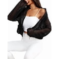 thumbnail image 4 of Women'S Mesh Sheer Zip Up Jacket Mock Neck Light-Weight Athletic Outerwear with Pockets Black S, 4 of 10