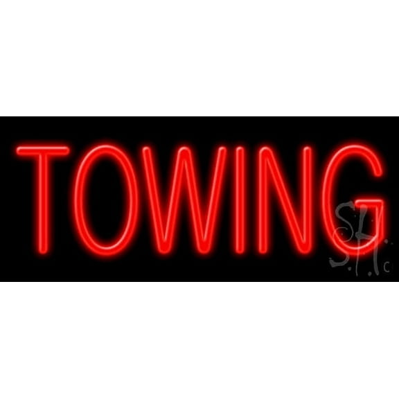 Towing LED Neon Sign 6 x 15 - inches, Clear Edge Cut Acrylic Backing, with Dimmer - Bright and Premium built indoor LED Neon Sign for automotive store, and mall.