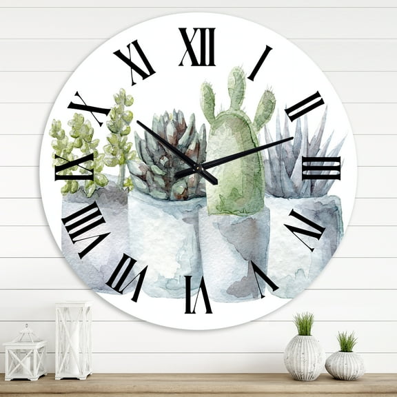 Designart 'Cactus And Succulent House Plants I' Farmhouse Wall Clock