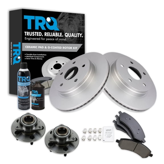 TRQ Wheel Hub Ceramic Brake Pad Coated Rotor Front Kit w/Fluids for Dodge Ram BKA23748