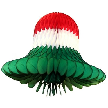 6-pack 9 Inch Hanging Honeycomb Tissue Paper Bell Decoration, Christmas, by Devra Party (Red, White, Green)
