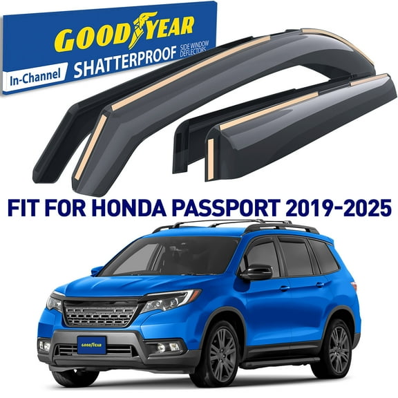 Goodyear shatterproof in-Channel Window Deflectors for Honda Passport 2019-2025, Rain Guards, Window Visors for Cars, Vent Deflector, Car Accessories, 4 pcs - GY008038