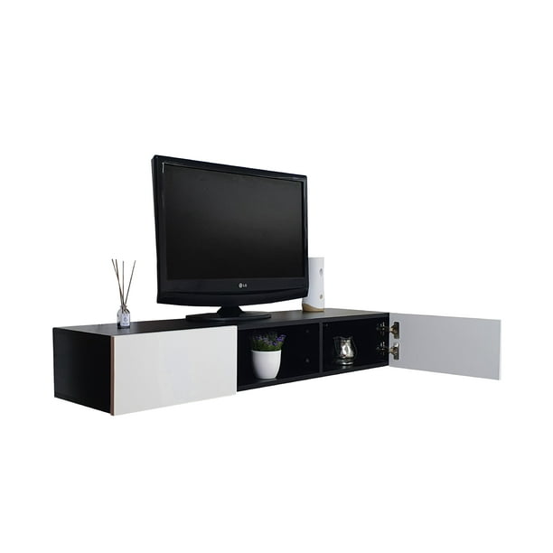Repisa Escritorio Flotante con Puertas para TV Minimalista DECOMOBIL RTVF-120X30-NM/BA