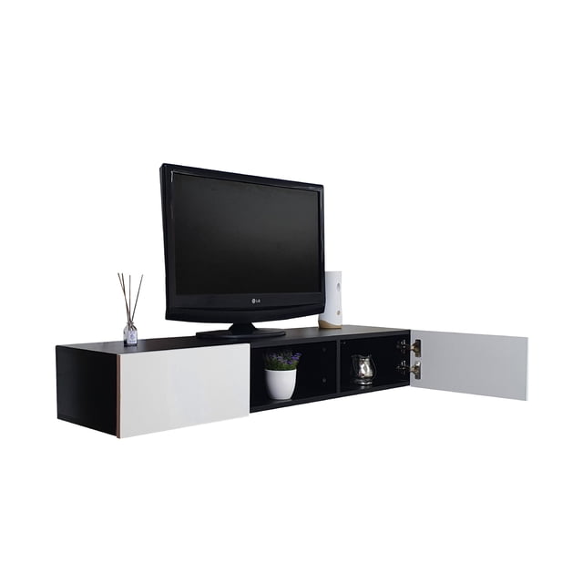 Repisa Escritorio Flotante con Puertas para TV Minimalista DECOMOBIL RTVF-120X30-NM/BA