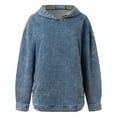 thumbnail image 6 of Women's Denim Hoodies 2025 Vintage Casual Long Sleeve Pullover Jean Jackets with Pocket Oversized Trendy Relaxed Fit Tops, 6 of 9