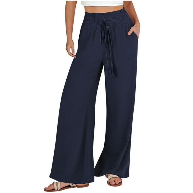 Yuyuzo Womens Lounge Pants High Waisted Drawstring Work Vacation Casual Pants Loose Trousers with Pockets