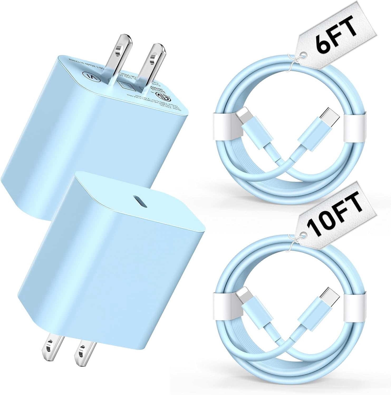 RGHJAR-USB C Charger Compatible with Phone Charger 2Pack 20W Type C Wall Phone Charger with 6/10FT Fast Charging Cable Compatible with Phone 14/13/12/11 Pro/Pad/Pro Max/Plus/XS/XR/X/SE/8 Charger Blue