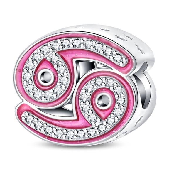 Jeffery Charm for Women Bracelet 12 Zodiac Signs Pendant Bead,Pink,Princess Crystals Cancer