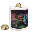 thumbnail image 2 of Garden Piggy Bank, Colorful Christmas View at Buchart Gardens Celebrations Seasonal Nature Picture, Ceramic Coin Bank Money Box for Cash Saving, 3.6" X 3.2", Teal and Red, by Ambesonne, 2 of 4
