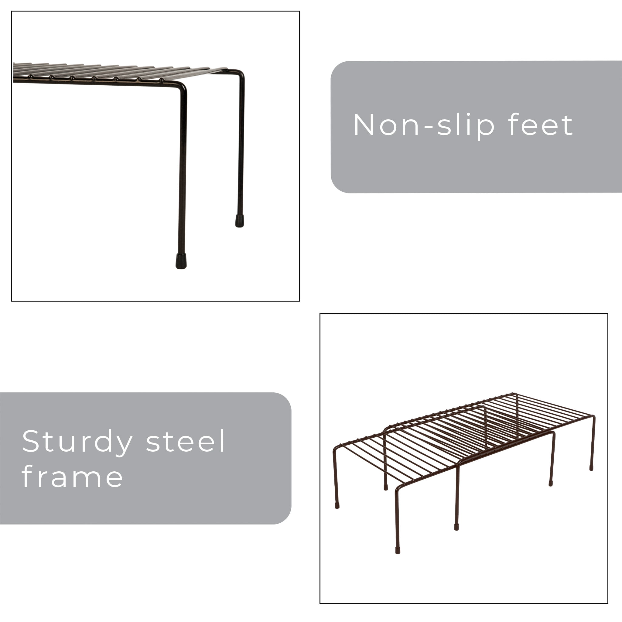 Smart Design Cabinet Storage Shelf Rack - Extendable 16 to 32.5 inch - Steel Metal Wire - Bronze