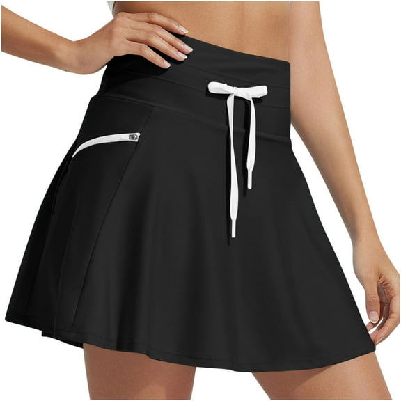 WREESH Women's High Waisted Swim Skirt with Pockets & Boxer Liner - Quick-Dry Bathing Suit Bottoms Tummy Control Upf 5 Black