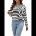 thumbnail image 3 of Camisas de Larga para Mujer, Blusas de Rayas con Bloques de Color, Ropa de Moda de Otoño, Blusas con Cuello Redondo y Negro S, 3 of 8