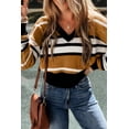 thumbnail image 4 of Ushdele Flattering V-Neck Brown Stripe Sweater - Textured Knit, Stylish Fit!, 4 of 8