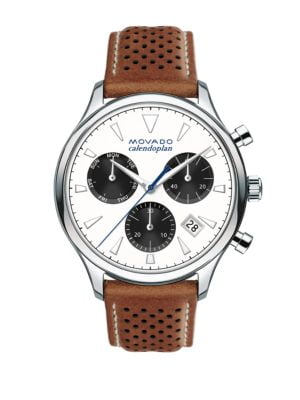 Movado Heritage Stainless Steel Laser Cut Leather Strap Watch - Walmart.com