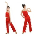 thumbnail image 6 of Girls 2 Piece Outfit Summer Suits 2 Piece Latin Ballroom Dance Tassel Solid Color Crop Elastic Pants Dancewear Child Clothes Girls Outfits 6-7 T, 6 of 7