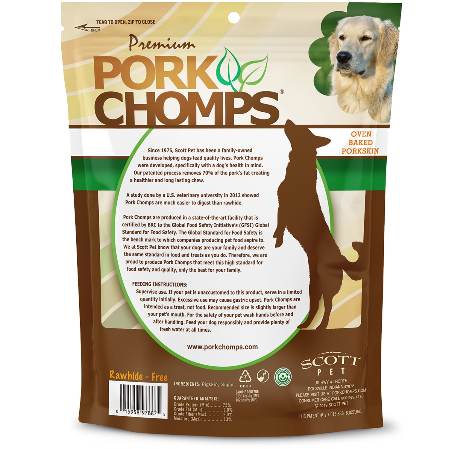 Pork Chomps Premium Rawhide-Free Baked Pork Skin Knots Dog Chews, 7 Inch, 8 Count