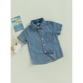 thumbnail image 4 of Toddler Boys Summer Casual Denim Shirt Solid Color Short Sleeve Button Down T-shirt, 4 of 10