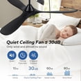 thumbnail image 4 of 60 Inch Black Outdoor Ceiling Fans without Lights, Modern Smart Remote/App/Alexa Control, 3 Solid Wood Propeller Blades, 6 Speeds Reversible Quiet Dc Motor for Living Room, Covered Exterior Patios, 4 of 7