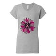 thumbnail image 2 of Wild Bobby Pink Cheetah Print Breast Cancer Carnation Flower Breast Cancer Awareness Women Standard V-Neck Tee, Heather Grey, Medium, 2 of 6