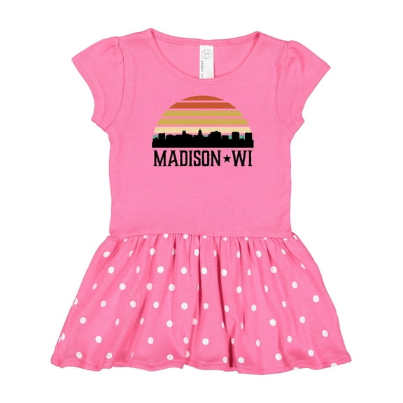 Inktastic Madison Wisconsin Skyline Retro Sunset Gift Baby Girl Dress