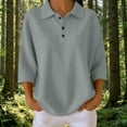 thumbnail image 2 of BLVB Women's 3/4 Sleeve Knit Tops V Neck Collared T-Shirts Loose Casual Tunic Blouses Button Tees Fall Clothes, 2 of 7