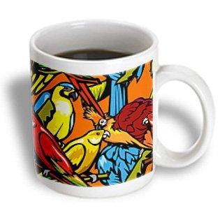 - 3dRose Parrots and Tropical Bird Pattern, Ceramic Mug, 11-ounce