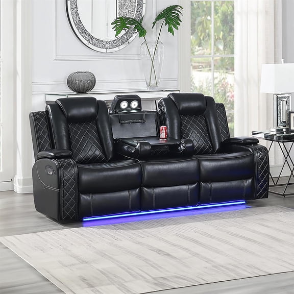 New Classic Furniture Orion II Faux Leather Manual Sofa in Black