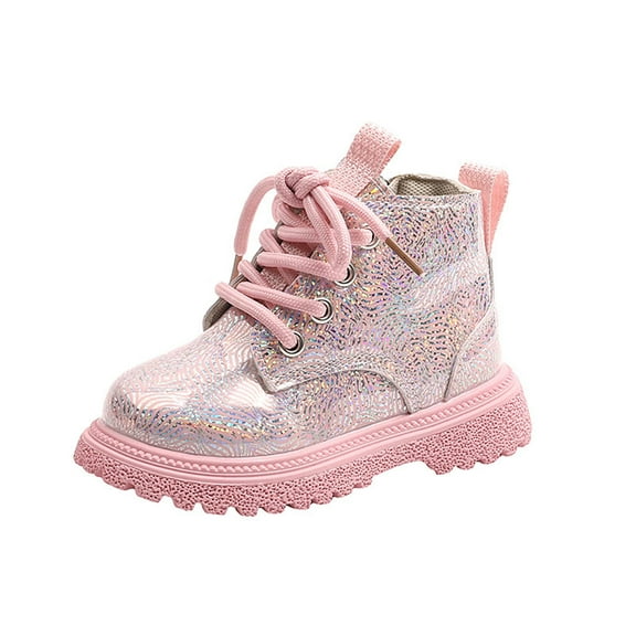 Owordtank Kids Glitter Boots Girls Boys Booties Sparkly Lace Up Boots Fashion Winter Ankle Shoes