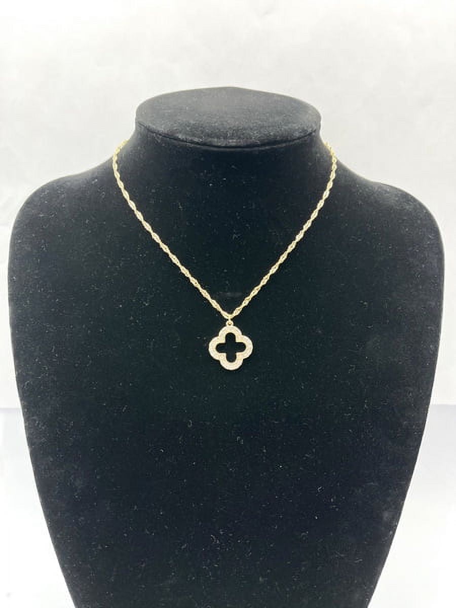 Time and Tru Gold Plated Clover Pave Stones Pendant Necklace