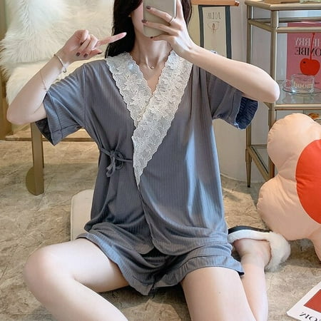 

PIKADINGNIS New Kimono Pajamas for Women Cotton Homewear Short Sleeve Japan Style Lace Pijamas Mujer Soild Color Harajuku Girl Sleepwear