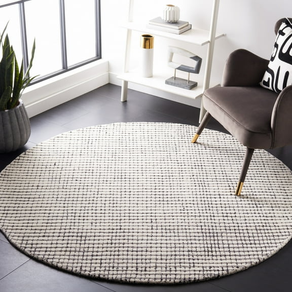 SAFAVIEH Abstract Stephanie Plaid Wool Area Rug, Gray/Ivory, 6' x 6' Round