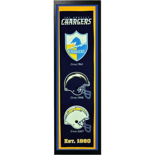 Encore Select 110-29 Los Angeles Chargers Logo History Felt Banner - 14 x 37 in.