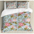 thumbnail image 1 of Floral Duvet Cover Set Queen Size, Romantic Rose Bouquets Garden with Shabby Butterflies Repetitive Art, Decorative 3 Piece Bedding Set with 2 Pillow Shams, Pale Pink and Baby Blue, by Ambesonne, 1 of 3