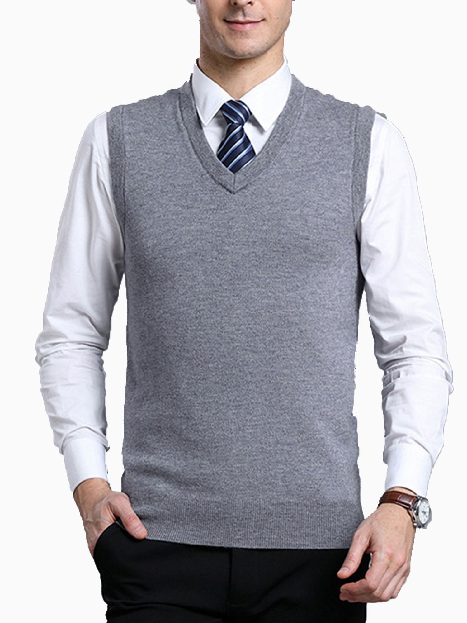 Classic Solid V Neck Sweater Vest for Men Casual Relax Fit Knit Sleeveless  Pullover Autumn Winter Business Golf Top - Walmart.com