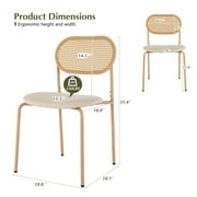 COSVALVE Set of 2 Boho Dining Chairs with Rattan Back, Upholstered Cane, Metal Legs