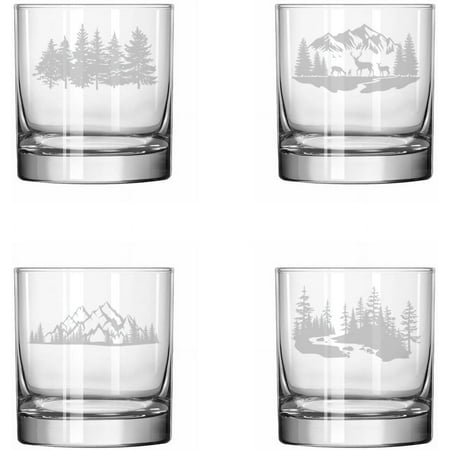 

Set of 4 Glass 11 oz Rocks Whiskey Old Fashioned Gift Outdoors Forest Collection