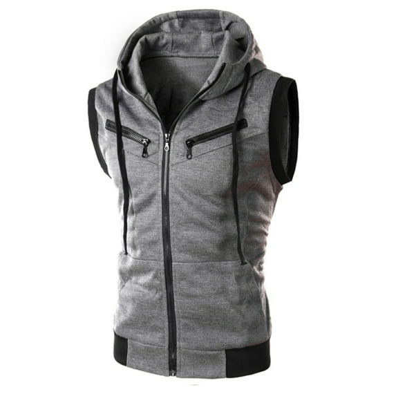 AYYUFE Color Block Sports Zipper Sleeveless Fitness Hoodies Hooded Vest