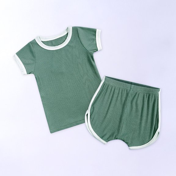 Honeeladyy Summer cute children's suit Toddler Kids Baby Boys Girls Fashion Cute Solid Color Short Sleeve Shorts Cotton Casual Suit