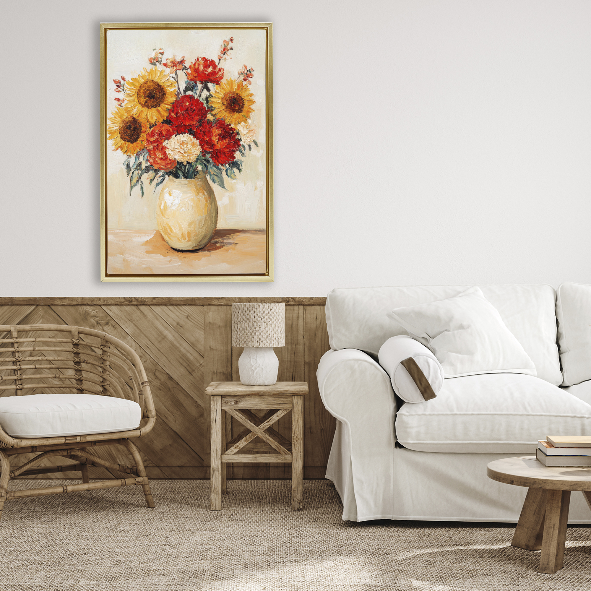 Charming Bouquet of Fall Gold Framed Floater Canvas Wall Art, design by Petal Prints Design