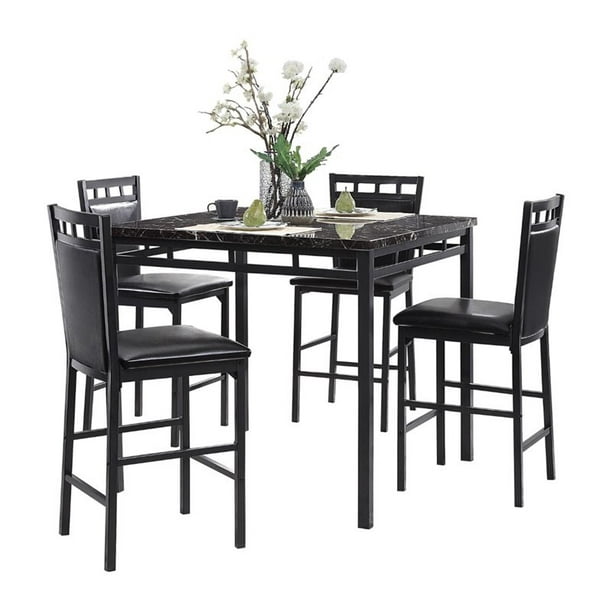Lexicon Olney 5 Piece Faux Marble Top, Grace Round Metal Bar Height Outdoor Dining Tables And Chairs